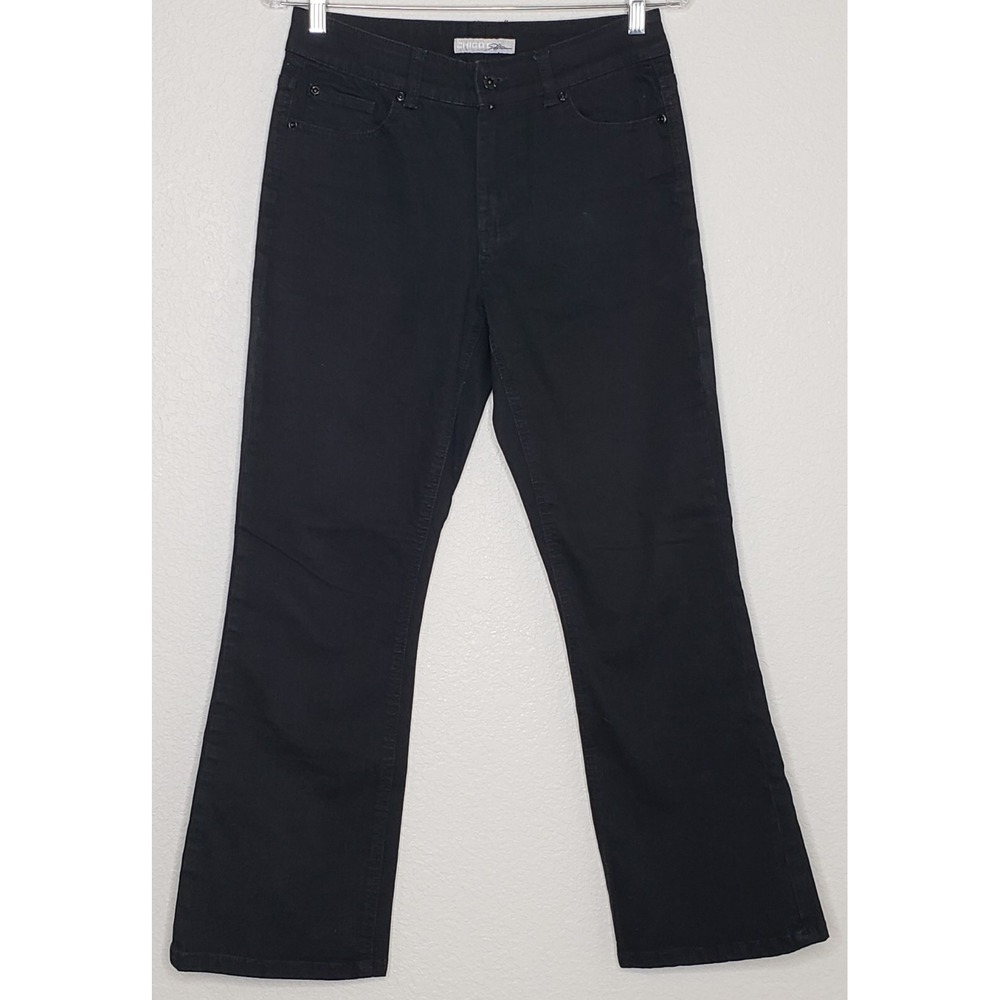 Chico's Platinum Womens Jeans Size 0 Short Black Boot Cut Hi Rise Waist Stretch‎